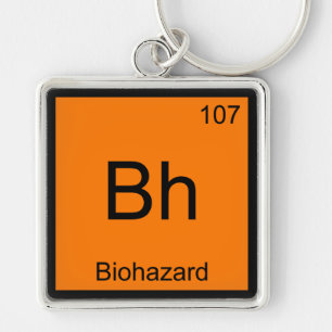 Bh - Biohazard Kemi Element Symbol Rolig T-Shirt Fyrkantig Silverfärgad Nyckelring