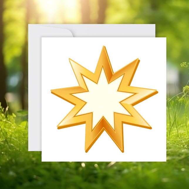 Bha'i 5,25-tums x 5,25-tums inbjudnings-/meddeland (Nine pointed star, symbol of the Baha’i faith in gold. Customize with your text.)
