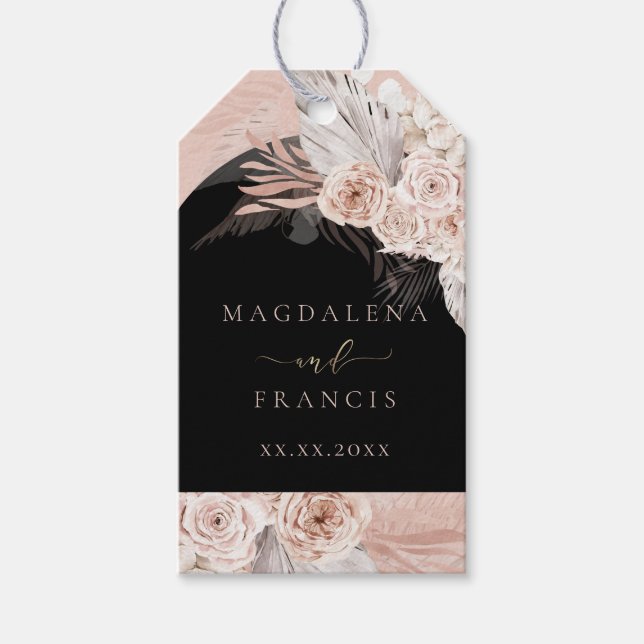 Bho blommigt black arch bröllop presentetikett (Framsidan)