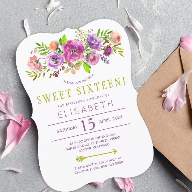 Bho blommigt chic sweet sixteen för 16-årsdag inbjudningar (Skapare uppladdad)