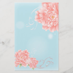 Bho chic blue water blommigt rosa blommor brevpapper