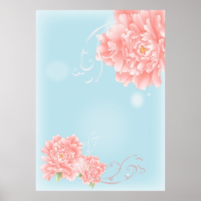 Bho chic blue water blommigt rosa blommor poster (Framsidan)