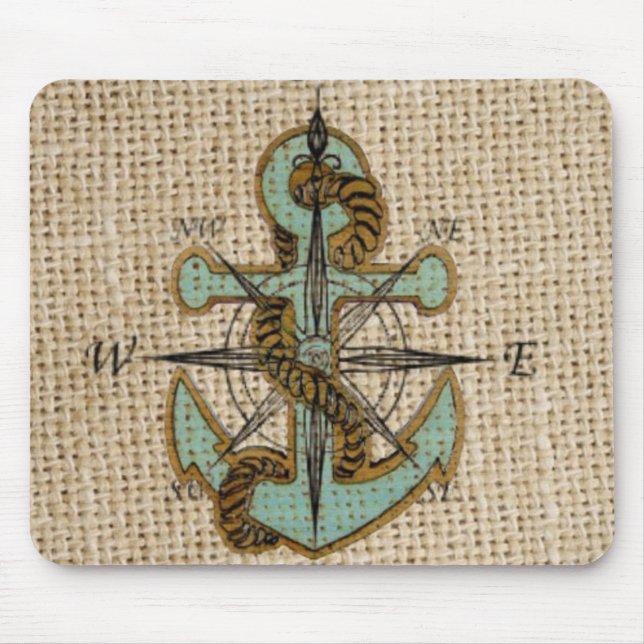 Bho chic burlap nautisk kompass Blue anchor Musmatta (Framsidan)