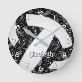 Bho doodle blommigt svartvit volleyball rund klocka