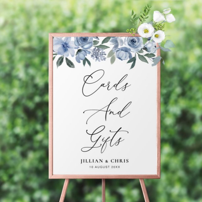 Bho dusty Blue blommigt Cards & Gifts-skylt Poster (Skapare uppladdad)