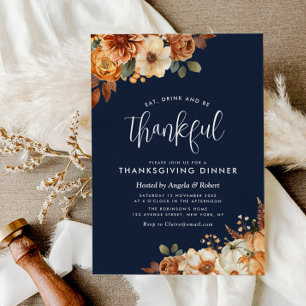 Bho fall blommigt marin thanksgiving middag inbjudningar
