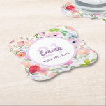 Bho rosa blommigt monogram underlägg papper<br><div class="desc">Sommar- och trädgårdsplan,  bohemi,  boho stil för en 21:a sommarens födelsedagsfest. Mjuka,  feminin vattenfärgade blommor i rosa och persikofärgade färg med grönt löv mot vit bakgrund. Mall för namn,  ålder och datum lila brev.</div>