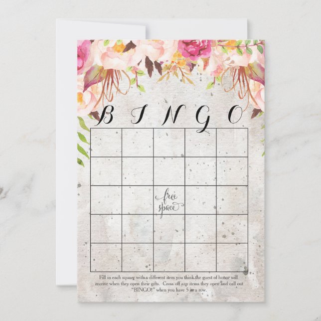 Bho vattenfärgsblommor Shower Bingo Cards (Framsida)