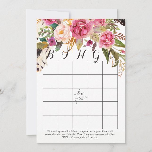 Bho vattenfärgsblommor Shower Bingo Cards (Framsida)