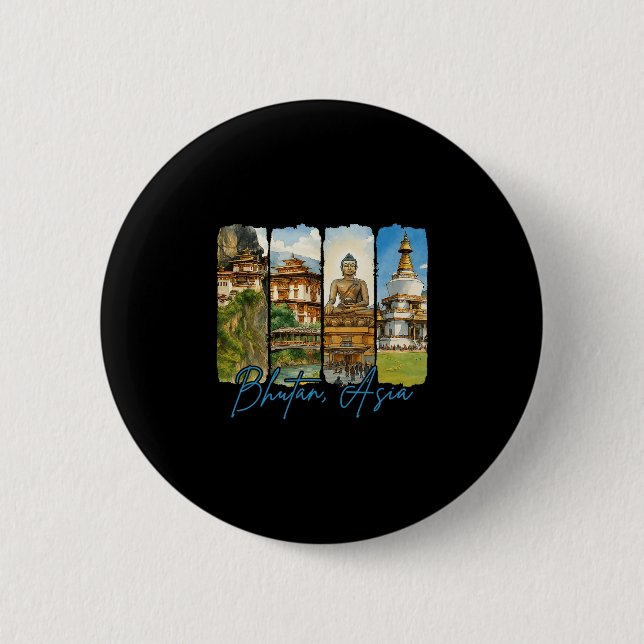 Bhutan Asien Resa Tripp Penseldrag Souvenir Va Knapp (Framsida)