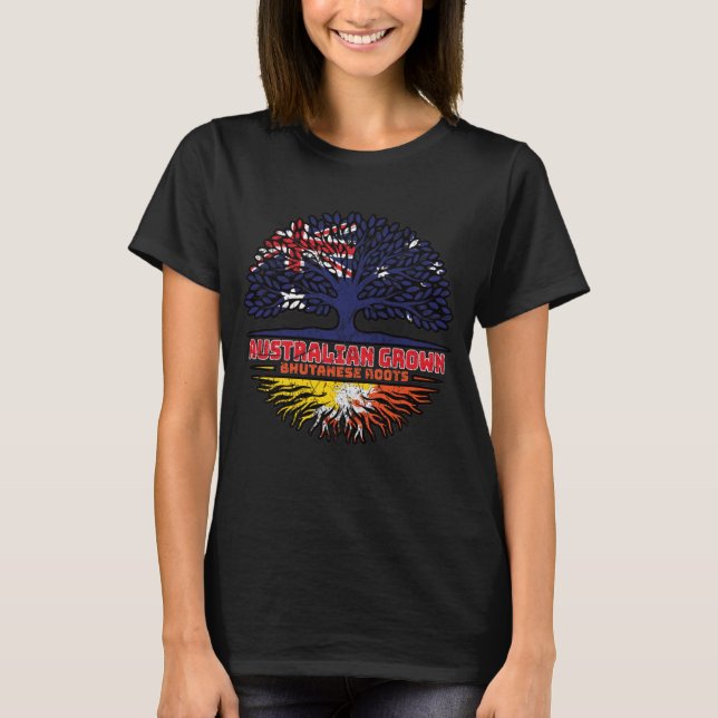 Bhutan Bhutanese Australian Australian Träd Roots T Shirt (Framsida)