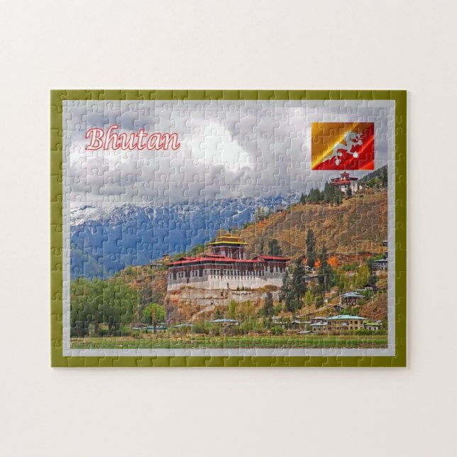 Bhutan - Dzong i Parodalen - Pussel (Horisontell)