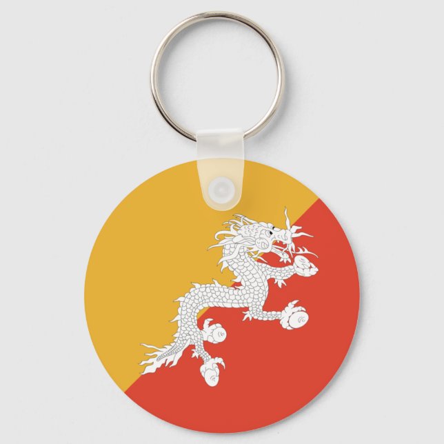 Bhutan Fisheye Flagga Keychain Nyckelring (Framsida)