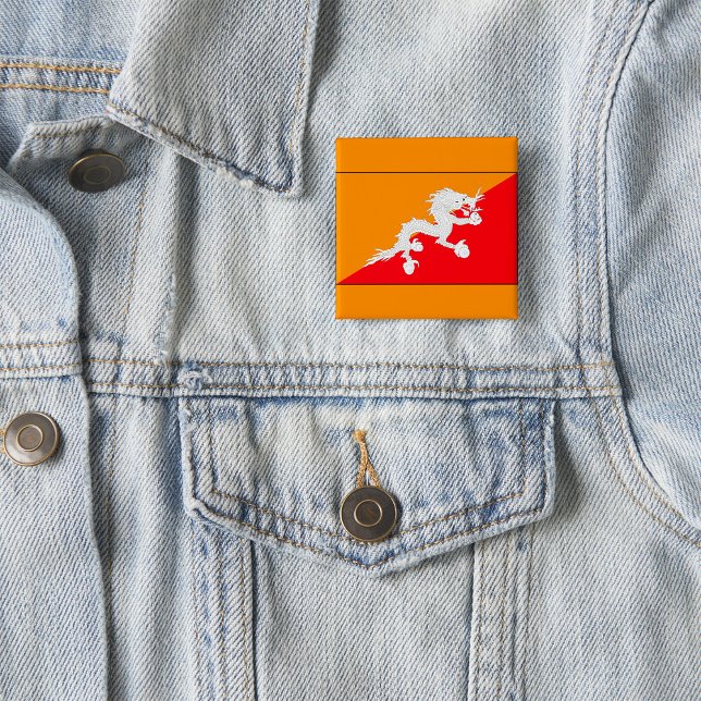Bhutan Flagga Design med vita drakar Knapp (Skapare uppladdad)