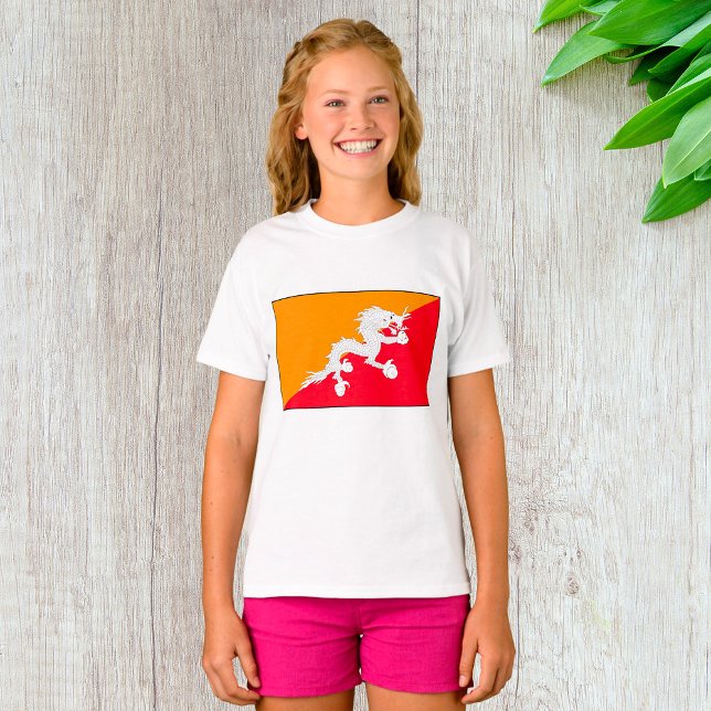 Bhutan Flagga Design med vita drakar T Shirt (Skapare uppladdad)