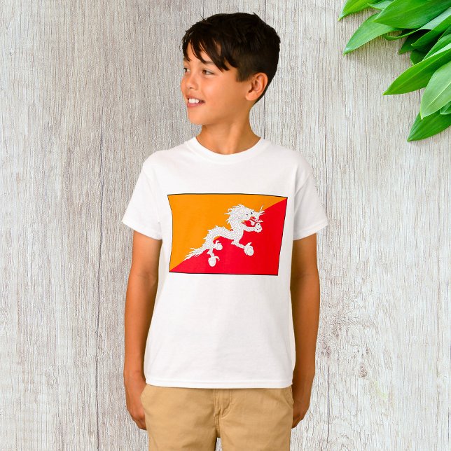 Bhutan Flagga Design med vita drakar T Shirt (Skapare uppladdad)