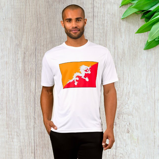 Bhutan Flagga Design med vita drakar T Shirt (Skapare uppladdad)