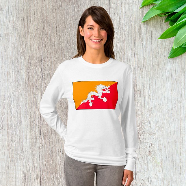 Bhutan Flagga Design med vita drakar T Shirt (Skapare uppladdad)