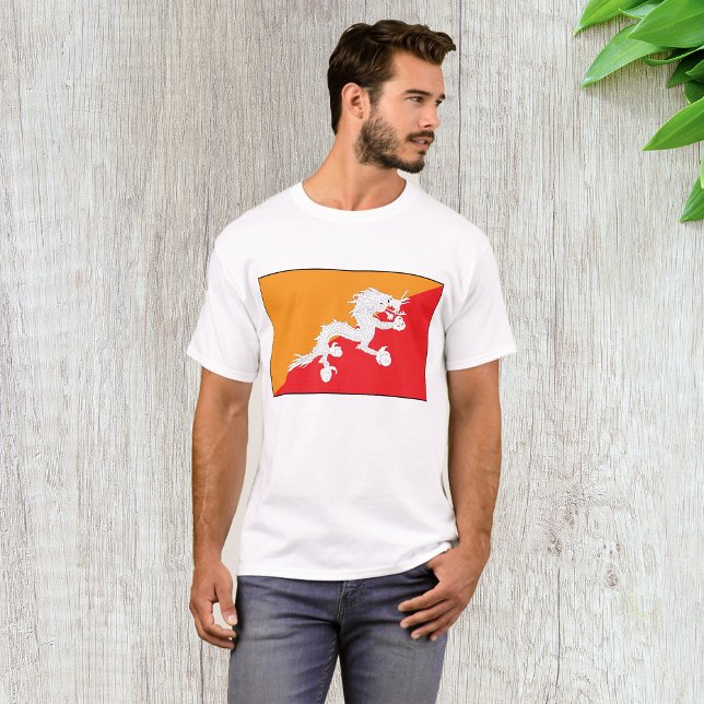 Bhutan Flagga Design med vita drakar T Shirt (Skapare uppladdad)