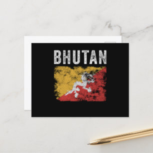 Bhutan Flagga Distress - Bhutanese Flagga Vykort