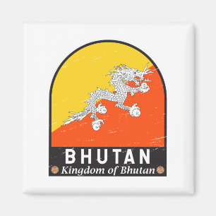 Bhutan Flagga Emblem Distress Vintage Magnet