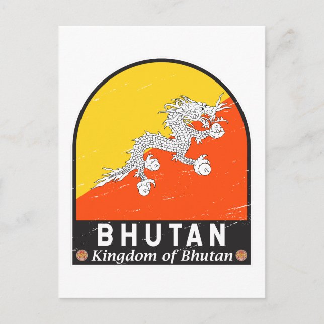 Bhutan Flagga Emblem Distress Vintage Vykort (Framsida)