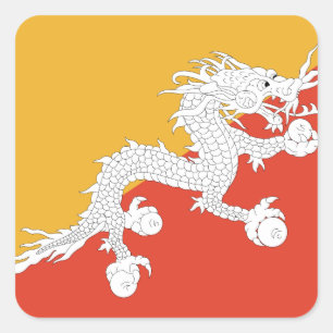 Bhutan Flagga Fyrkantigt Klistermärke