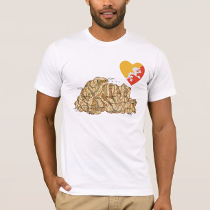Bhutan Flagga Heart och Karta T-Shirt
