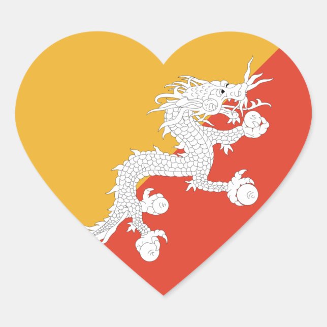 Bhutan Flagga Hjärta Klistermärke (Framsida)