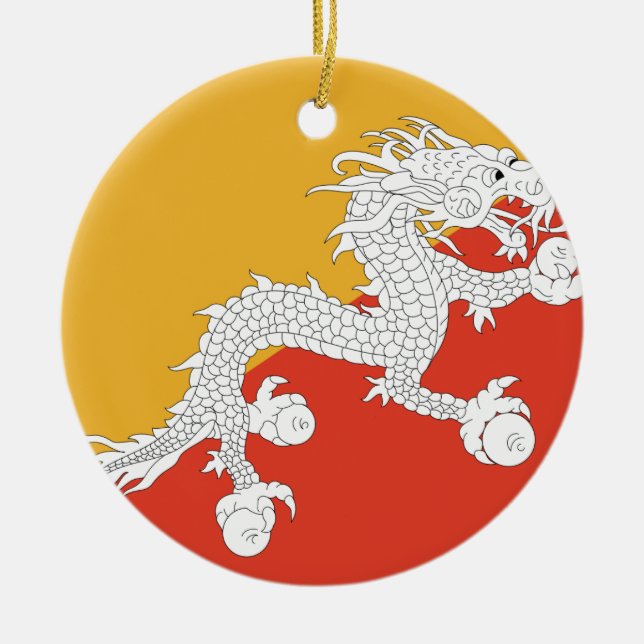 Bhutan Flagga Julgransprydnad Keramik (Framsidan)