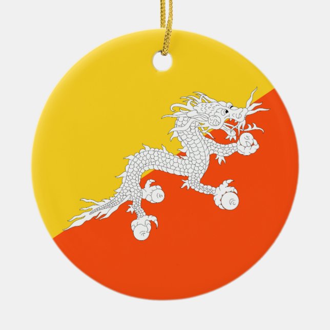 Bhutan flagga julgransprydnad keramik (Framsidan)