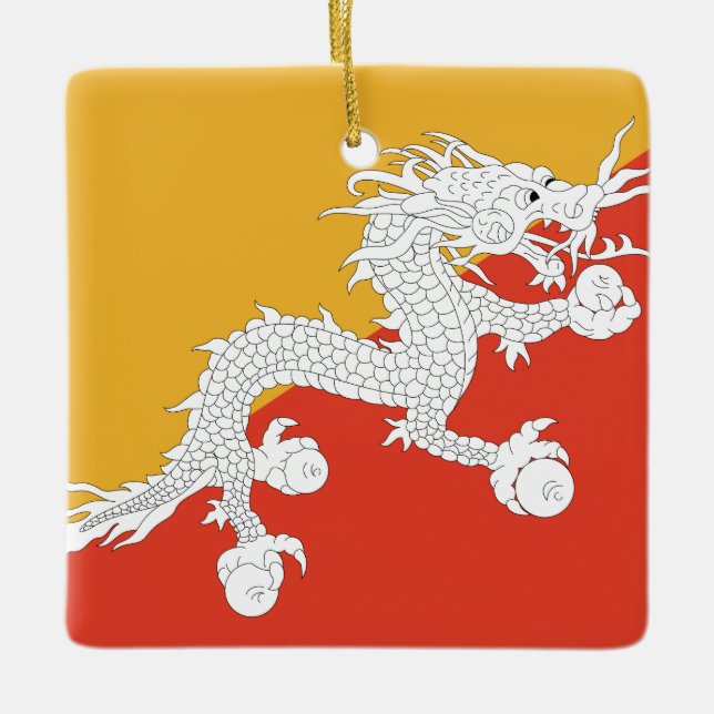 Bhutan Flagga Julgransprydnad Keramik (Framsida)