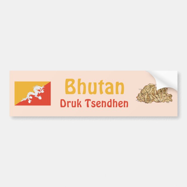 Bhutan flagga + kart dekal (Framsidan)