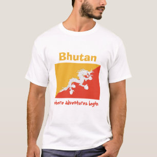 Bhutan flagga + Karta + TextT-tröja T Shirt