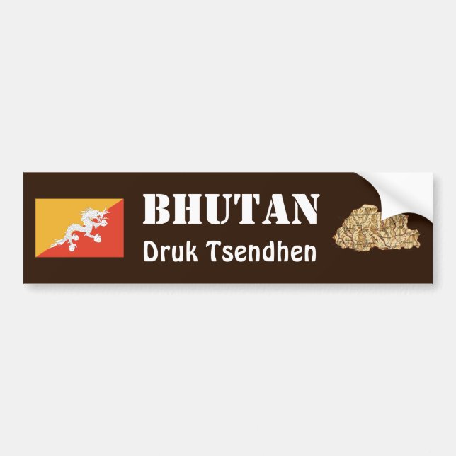 Bhutan flagga + Kartabildekal Bildekal (Framsidan)