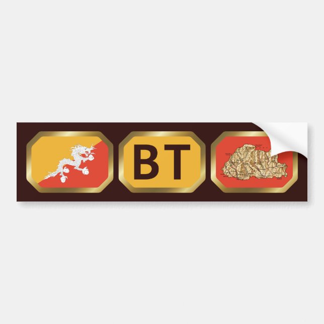 Bhutan Flagga Kartkod Klistermärke (Framsidan)