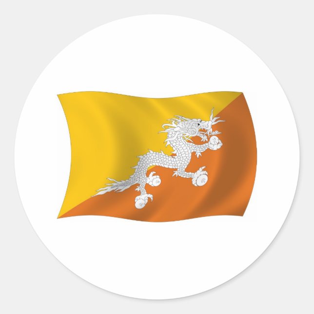 Bhutan Flagga Klistermärke (Framsida)
