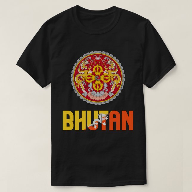 Bhutan-Flagga och Jacka av Arm Patriotic T Shirt (Design framsida)