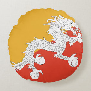 Bhutan Flagga Rund Kudde