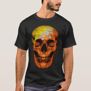 Bhutan Flagga Skull Bhutanese Roots Proud Patrioti T Shirt