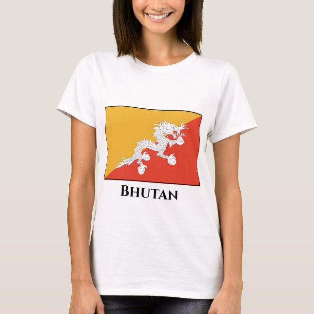 Bhutan Flagga T Shirt (Framsida)