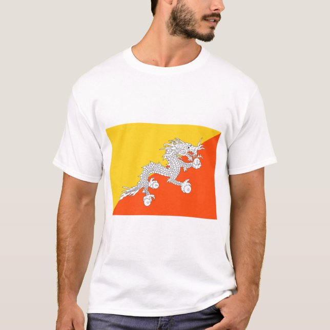 Bhutan Flagga T Shirt (Framsida)