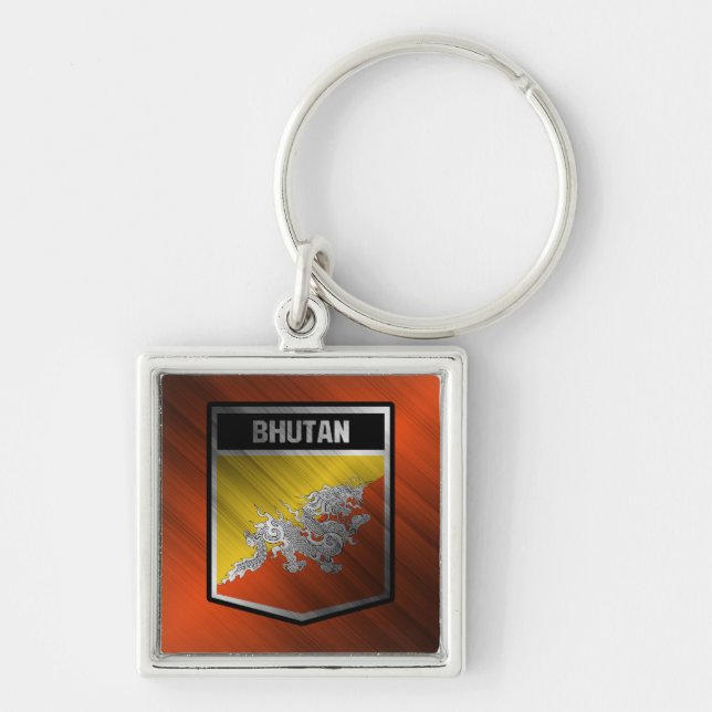 Bhutan Fyrkantig Silverfärgad Nyckelring (Framsidan)