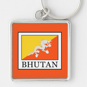 Bhutan Fyrkantig Silverfärgad Nyckelring