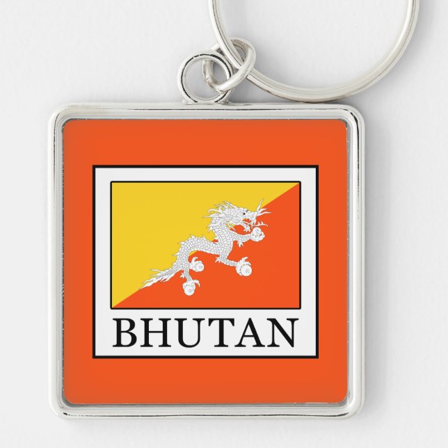Bhutan Fyrkantig Silverfärgad Nyckelring (Framsidan)