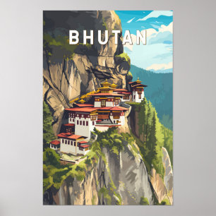Bhutan Illustration Resa Konst Vintage Poster