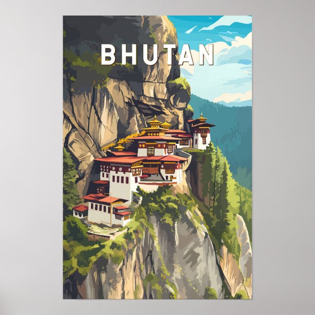 Bhutan Illustration Resa Konst Vintage Poster (Framsidan)