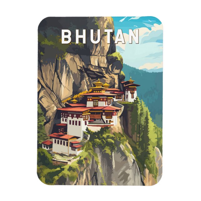 Bhutan Illustration Travel Art Vintage Magnet (Vertikal)