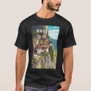 Bhutan Illustration Travel Art Vintage T Shirt