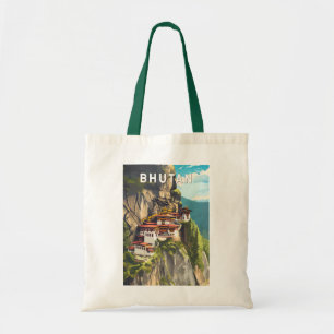 Bhutan Illustration Travel Art Vintage Tygkasse